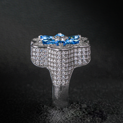Moissanite Clover Sapphire Flower Ring