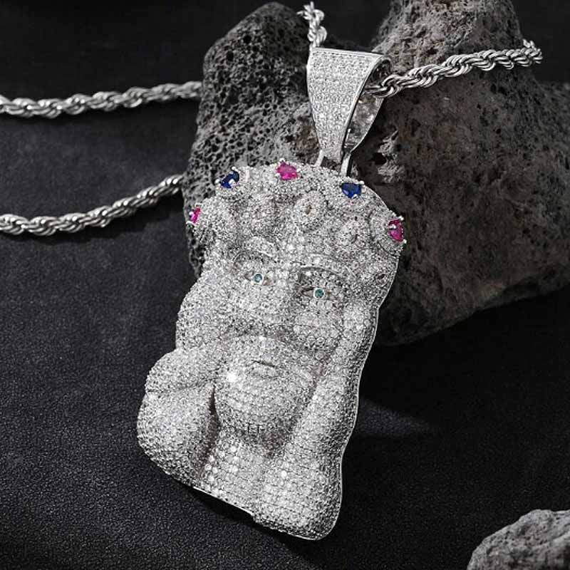 Moissanite Gems Embellish the Crown Jesus Pendant