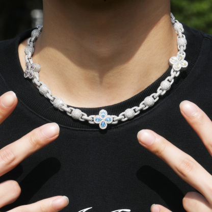 18mm Moissanite Four-leaf Clover Round Bead Lucky Chain