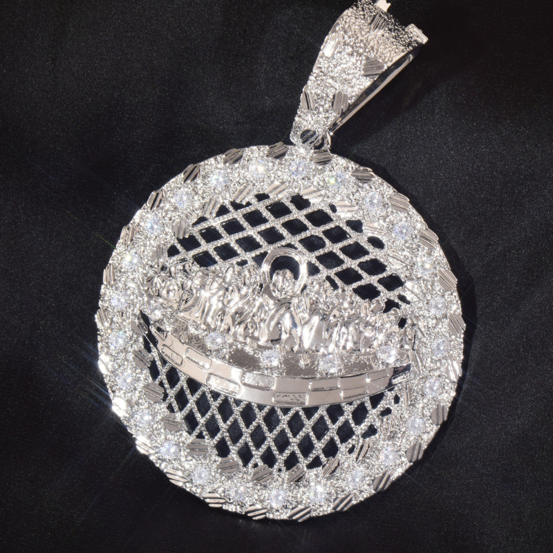 Moissanite Disc Grid Jesus Pendant