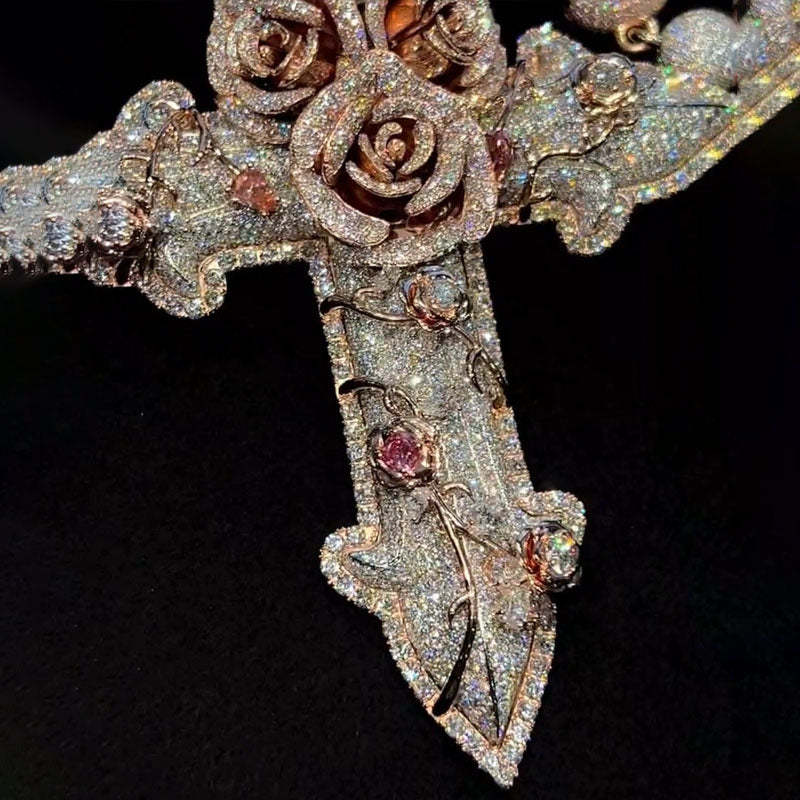 Moissanite Roses Around the Cross Pendant