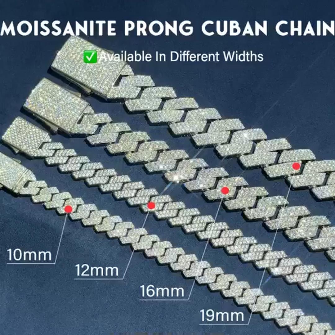 12/14/20mm Moissanite Diamond Prong Cuban Chain