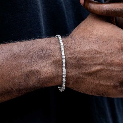 Iced Round Cut Moissanite Watch+3mm Tennis Bracelet Set in White Gold