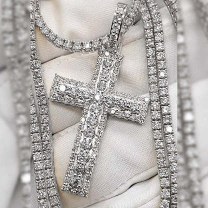 3mm Cross Moissanite Pendant Tennis Chain Set