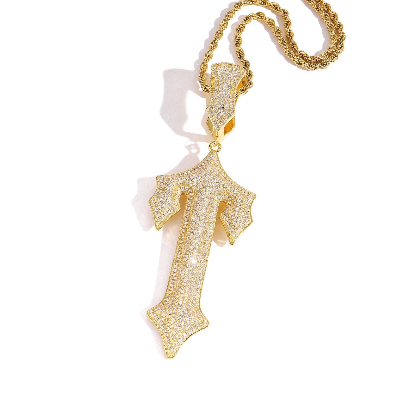 Ice Out Great Sword Cross Moissanite Pendant Chain Set