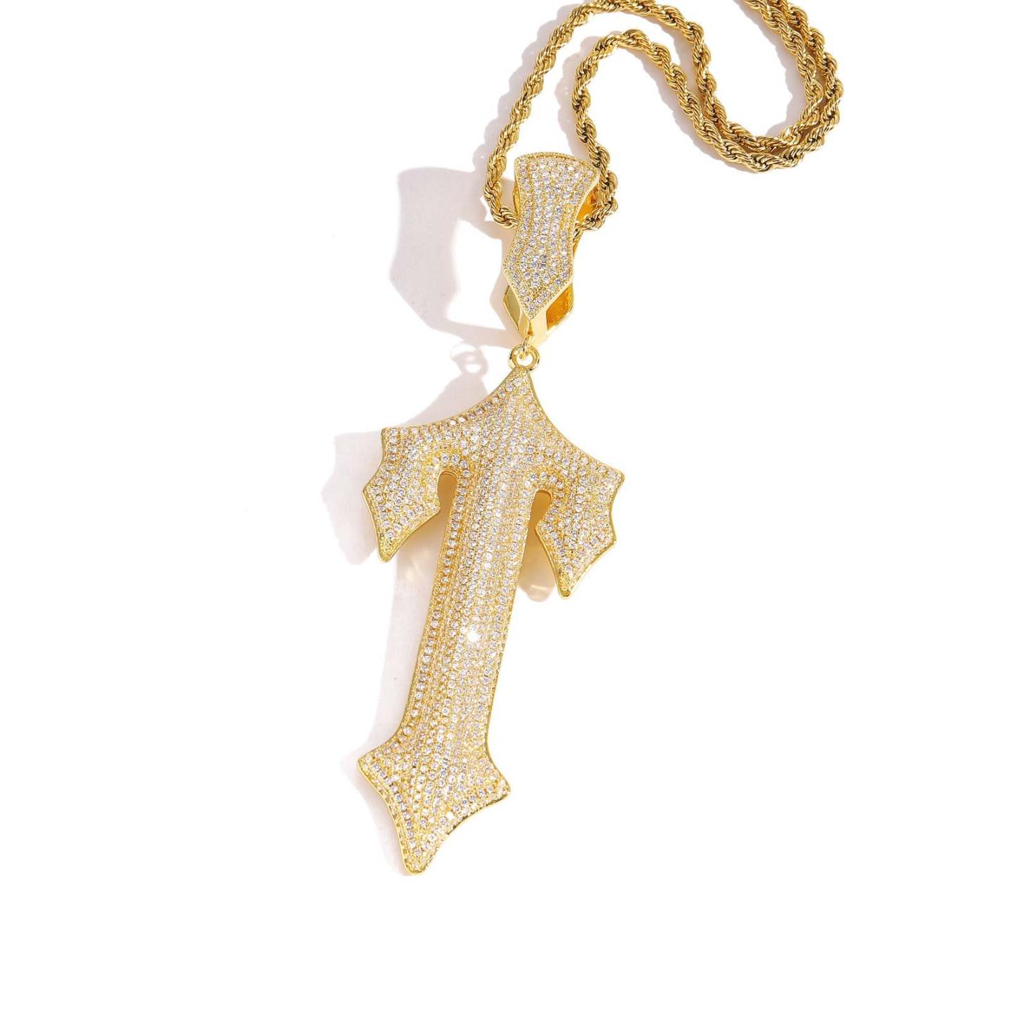 Ice Out Great Sword Cross Moissanite Pendant Chain Set