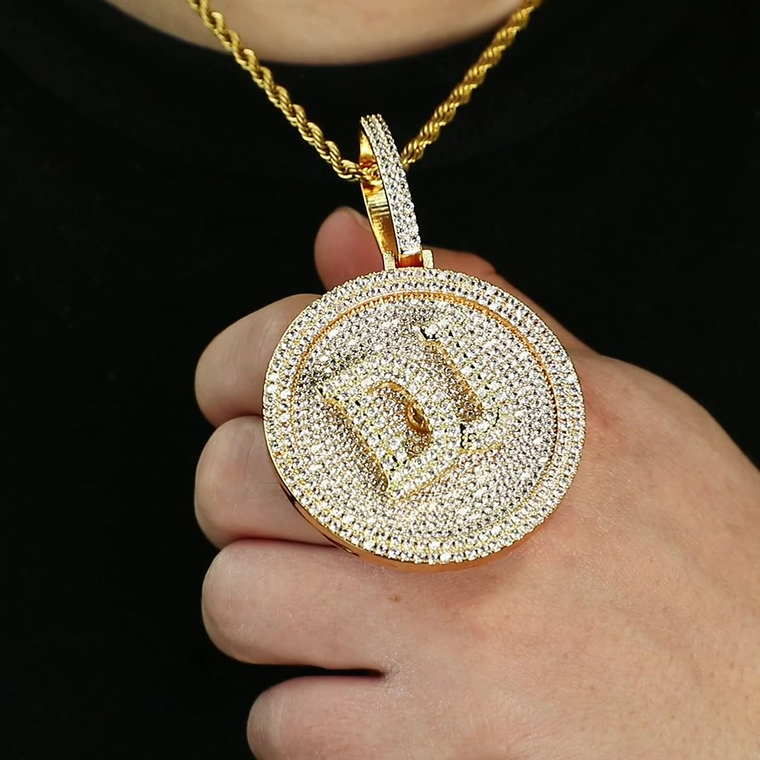 Round Rotating Diamond Custom Alphabet Pendant