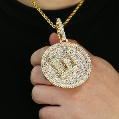Round Rotating Diamond Custom Alphabet Pendant