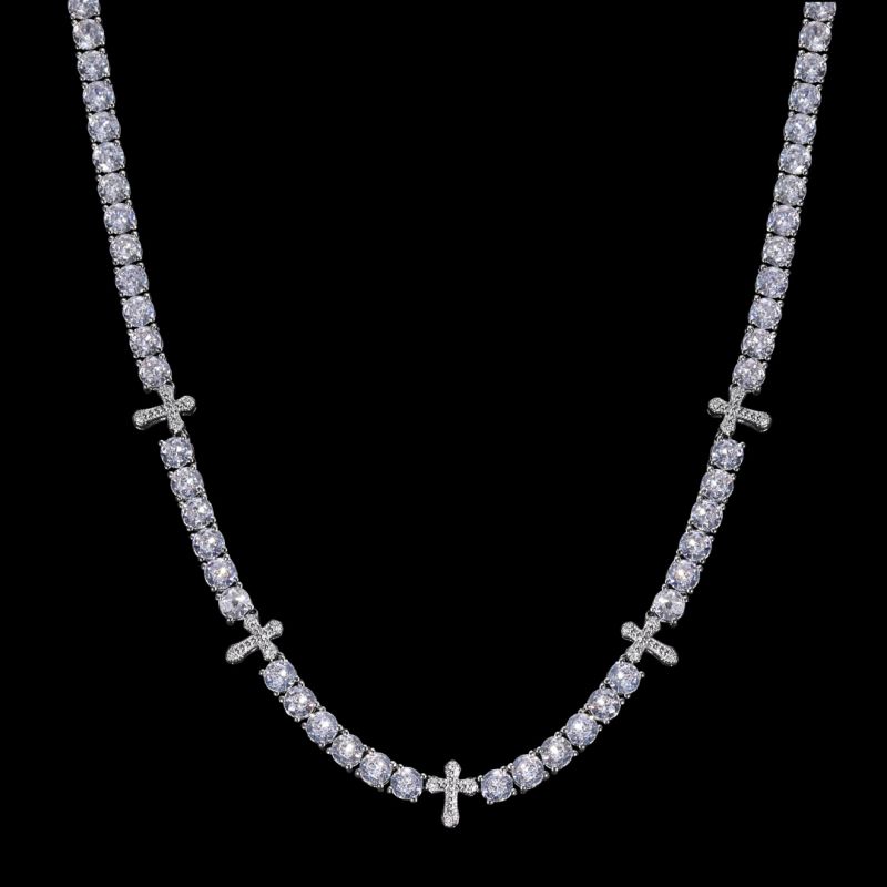 5mm S925 Iced Cross Moissanite Tennis Chain in White Gold