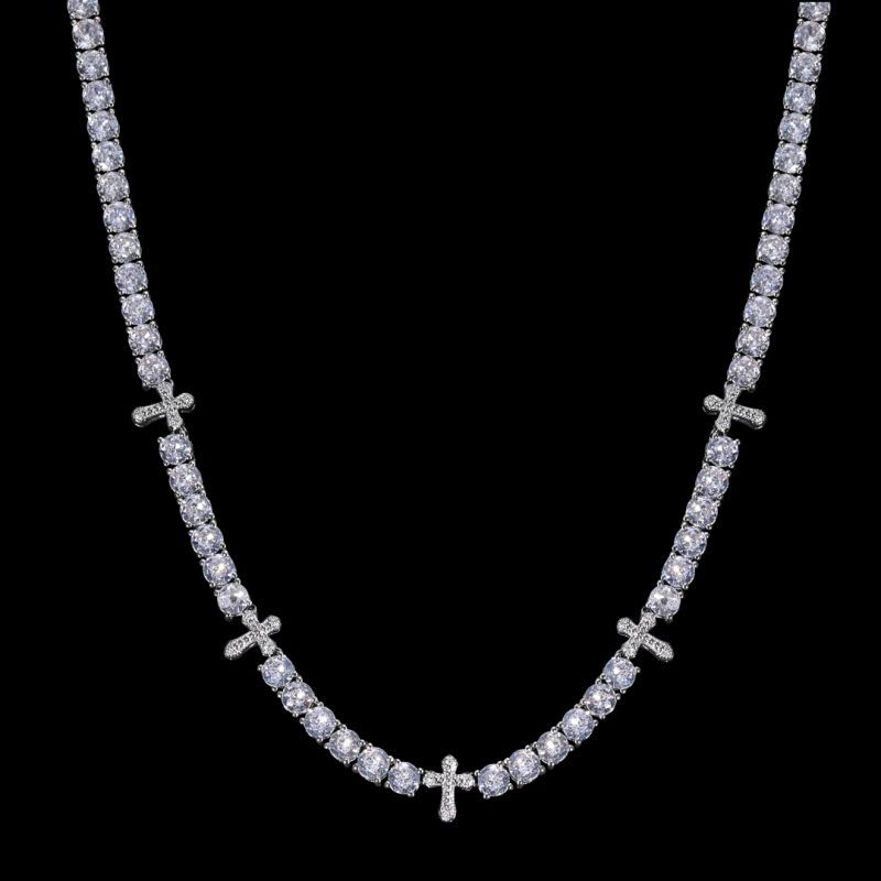 5mm S925 Iced Cross Moissanite Tennis Chain in White Gold