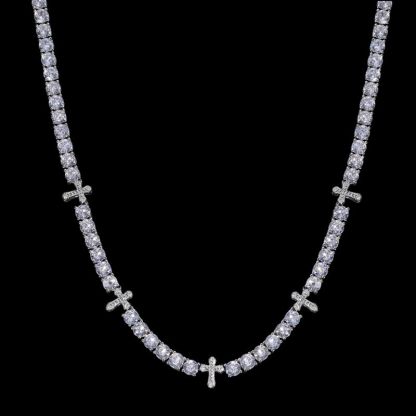 5mm S925 Iced Cross Moissanite Tennis Chain in White Gold