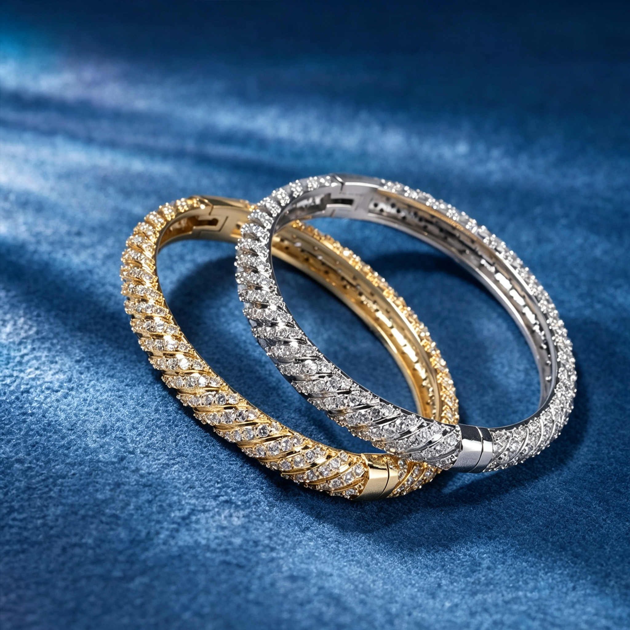 9mm Moissanite Twisted Bangle Diagonal Faceting