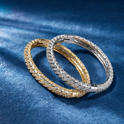 9mm Moissanite Twisted Bangle Diagonal Faceting