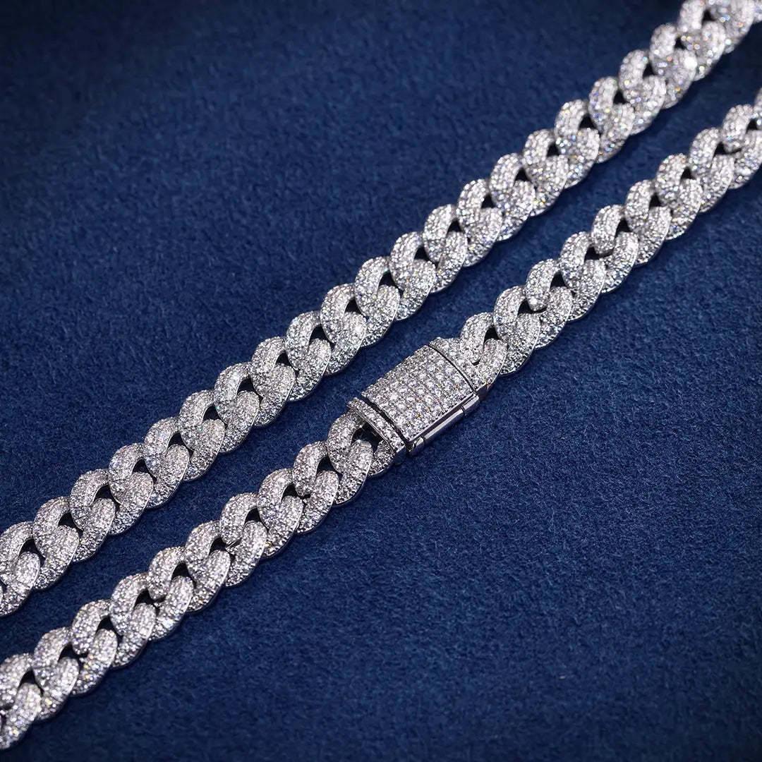 8mm Moissanite Cuban Link Chain in White Gold