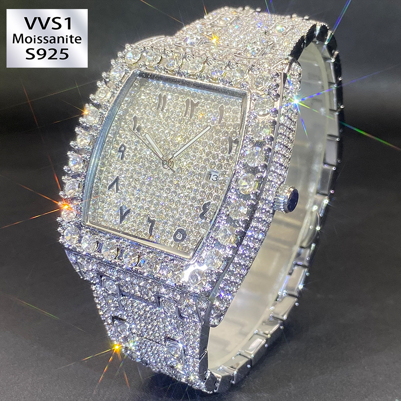 Silver Tonneau Shaped Moissanite Watch