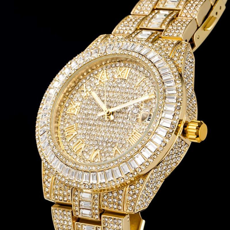 Iced Baguette Cut Roman Numerals Men's Watch in Gold