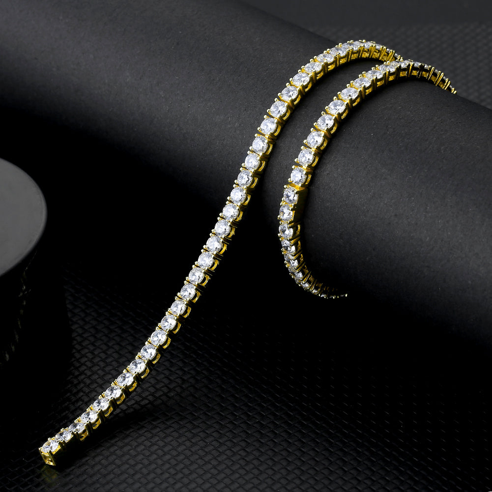 4mm 14K Gold CZ Diamond Mens Tennis Chain Necklace KRKC