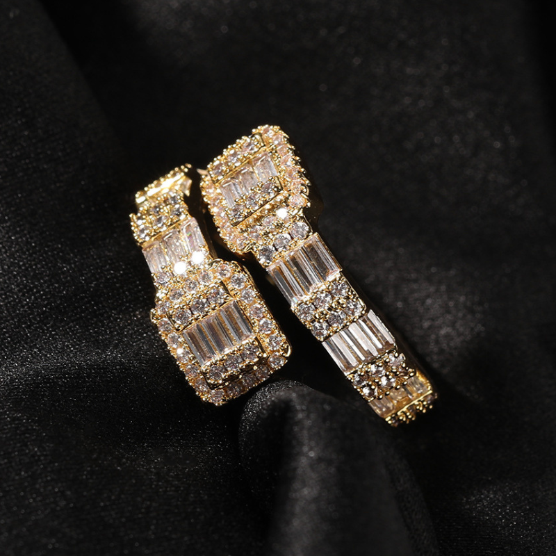 Moissanite Hip Hop Baguette Open Geometric Ring