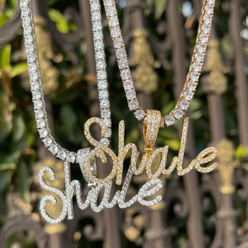 Moissanite bubble script font custom letter pendant