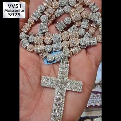 Moissanite Ball Necklace and Cross Pendant Premium Set