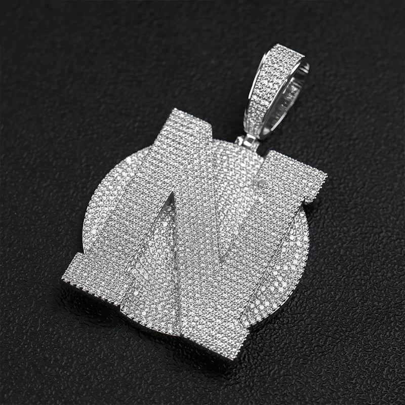 Large Round Disc Moissanite Custom Letter Pendant