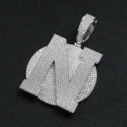 Large Round Disc Moissanite Custom Letter Pendant