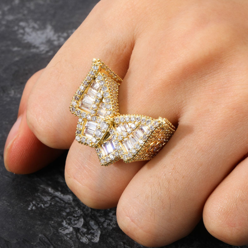 Moissanite Fully Iced Baguette Cut Butterfly Ring