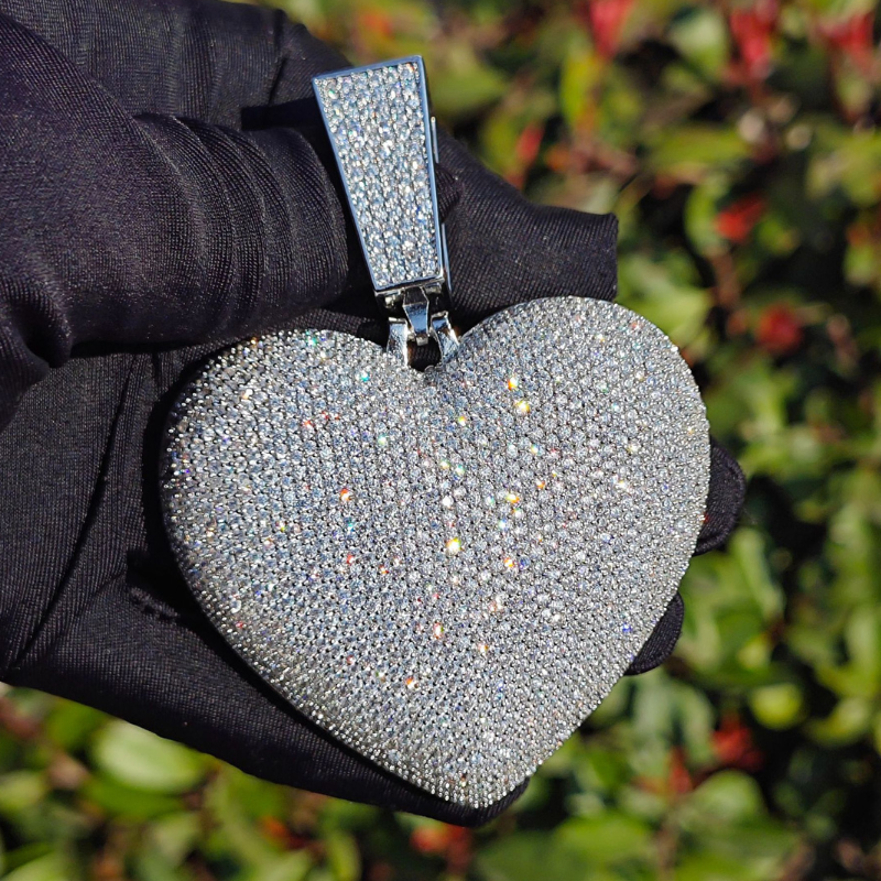 Moissanite Hip Hop Full Diamond Heart Pendant