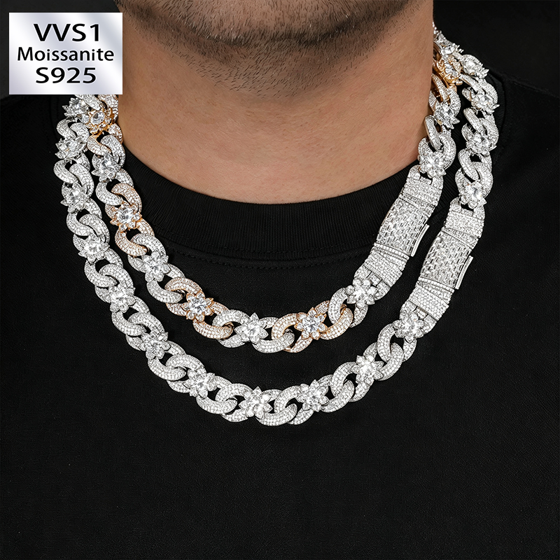 15mm S925 Moissanite Infinity Flower Cuban Chain