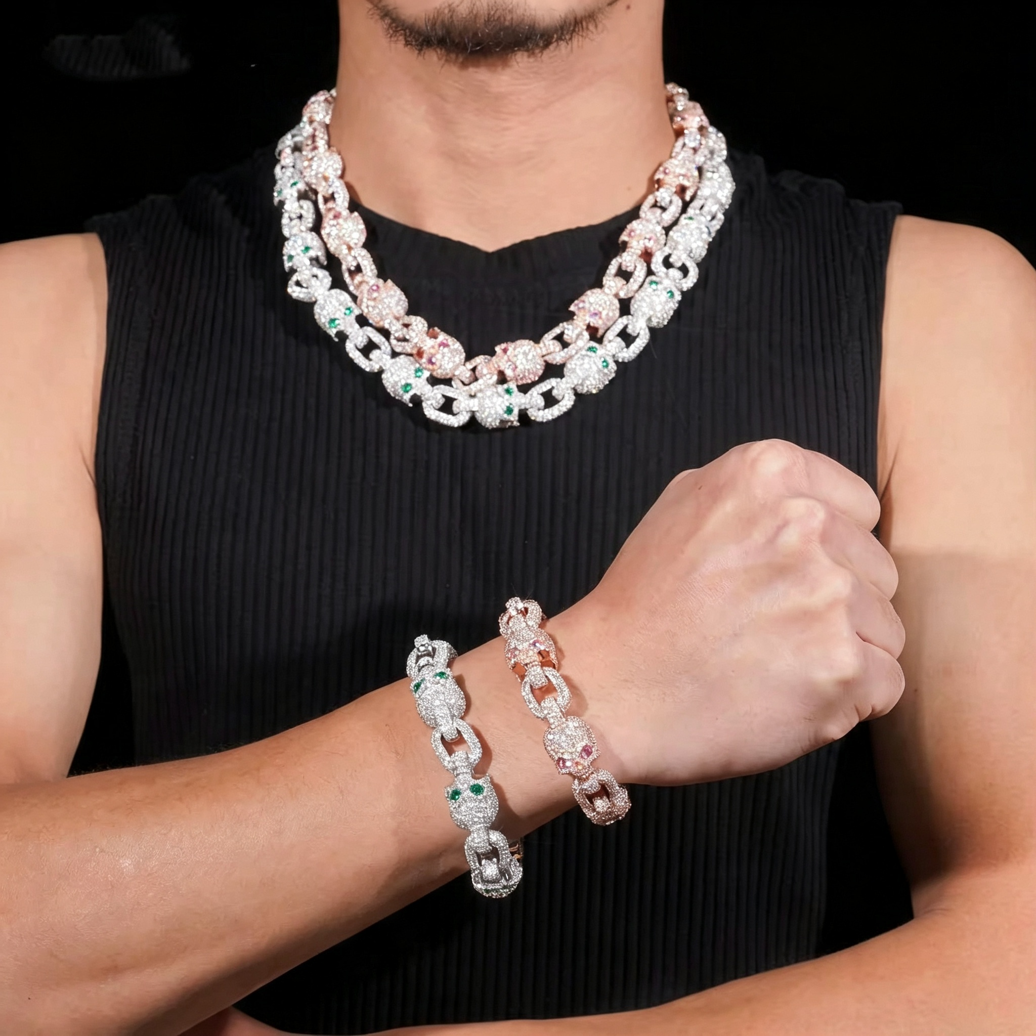 13mm Moissanite Skull bracelet vs Chain