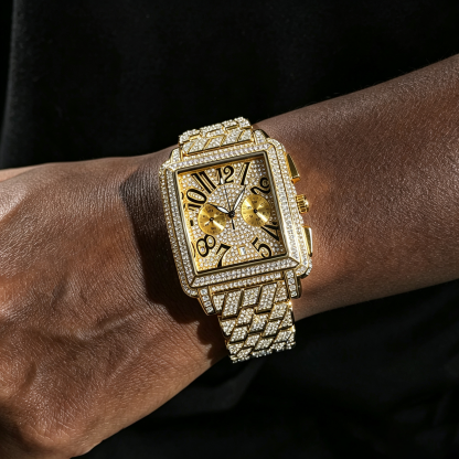 Moissanite Watch Square Case Stylized Numerals
