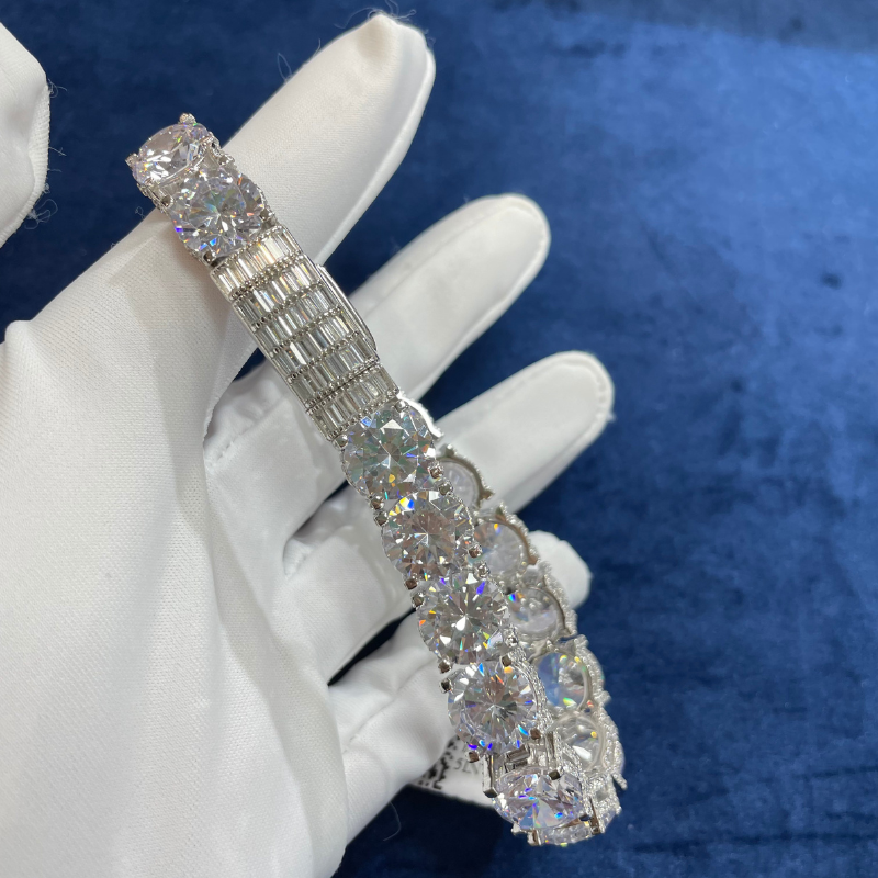 10mm Moissanite Side with Diamond Design Tennis Bracelet