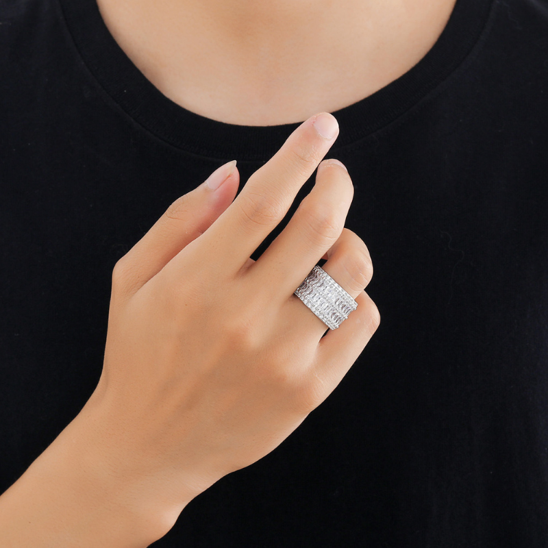 Moissanite Luxury Sparkling Hip-Hop Baguette Ring