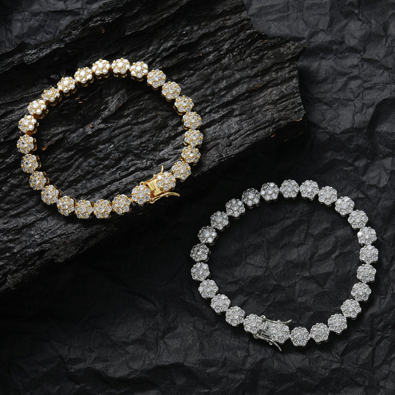 8mm Moissanite Hip Hop Floral Bracelet