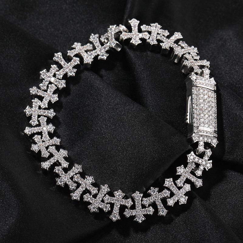 11.5mm Moissanite Cross Cuban Bracelet