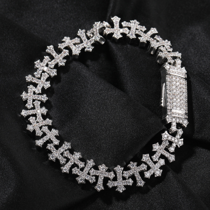 11.5mm Moissanite Cross Cuban Bracelet
