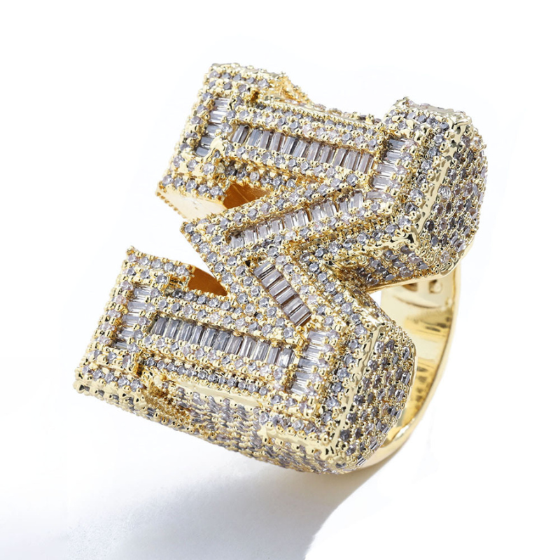 Moissanite Hip Hop M Letter Baguette Ring