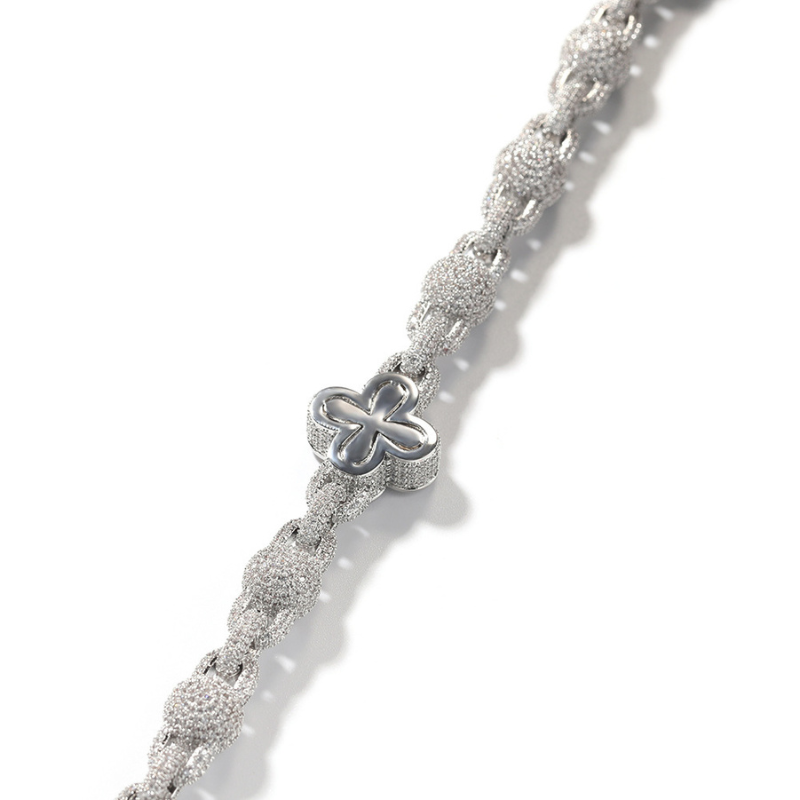 18mm Moissanite Four-leaf Clover Round Bead Lucky Chain