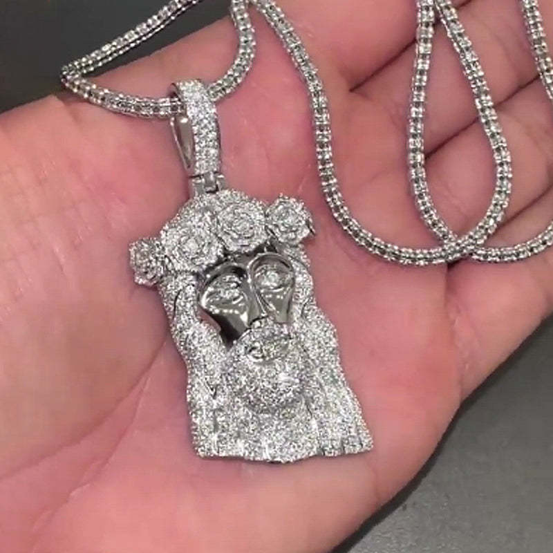 Moissanite Rose Headdress Jesus Pendant