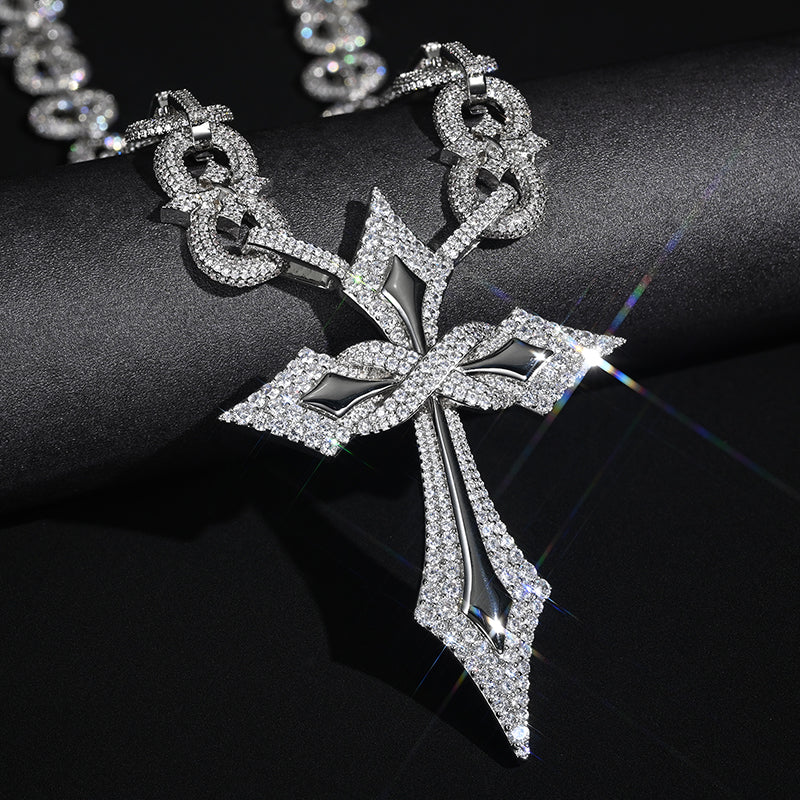 18mm Moissanite Hip-Hop Cross Set Cuban Chain