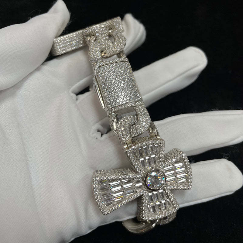 Moissanite Baguette Cross Cuban Bracelet