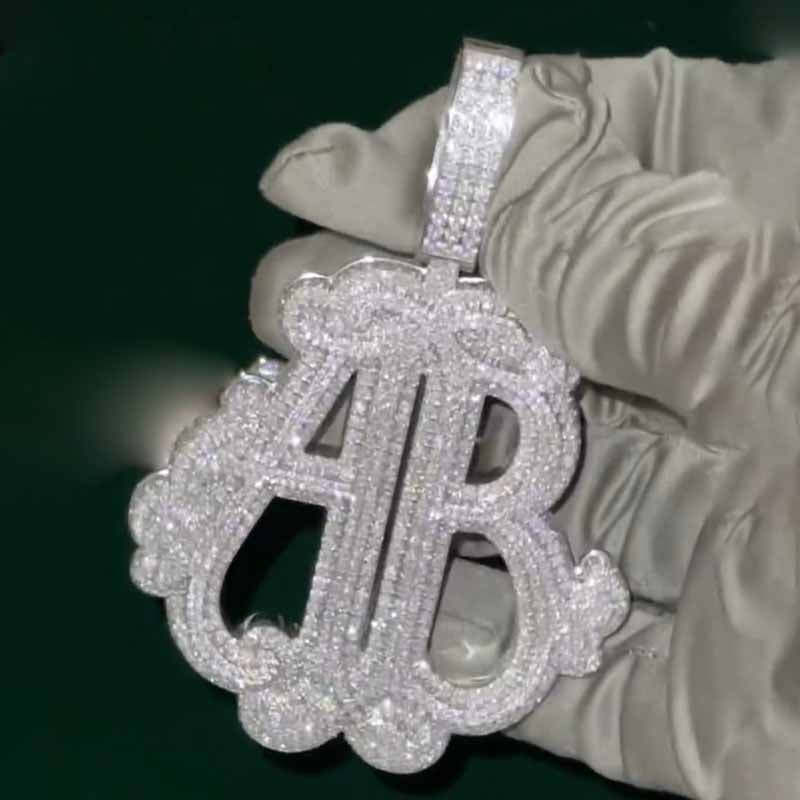 S925 Moissanite AB Letter Pendant