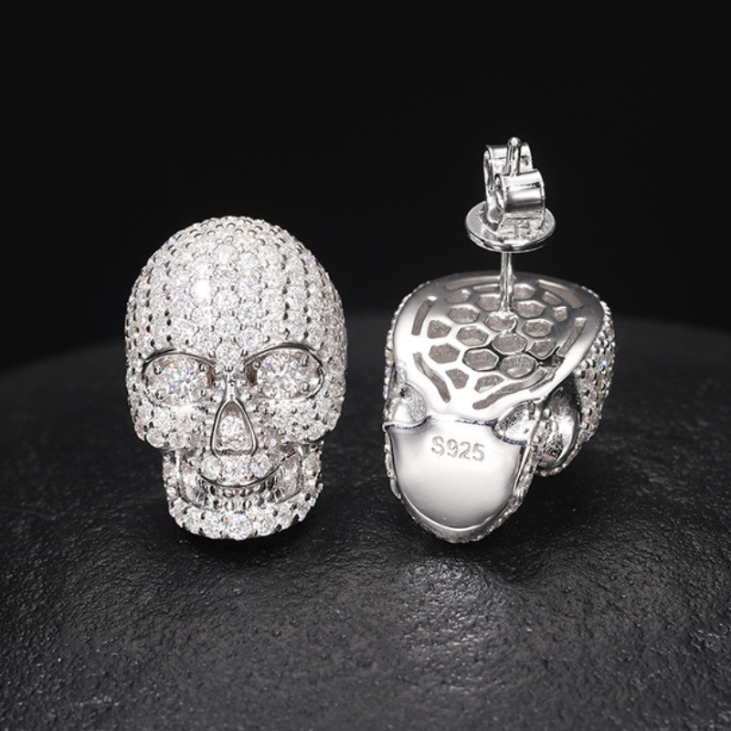 Moissanite Hip Hop Trend Skull Earrings