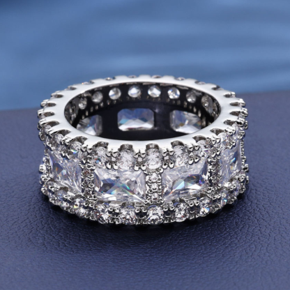 Moissanite Mixed Inlaid T Square Diamond Ring