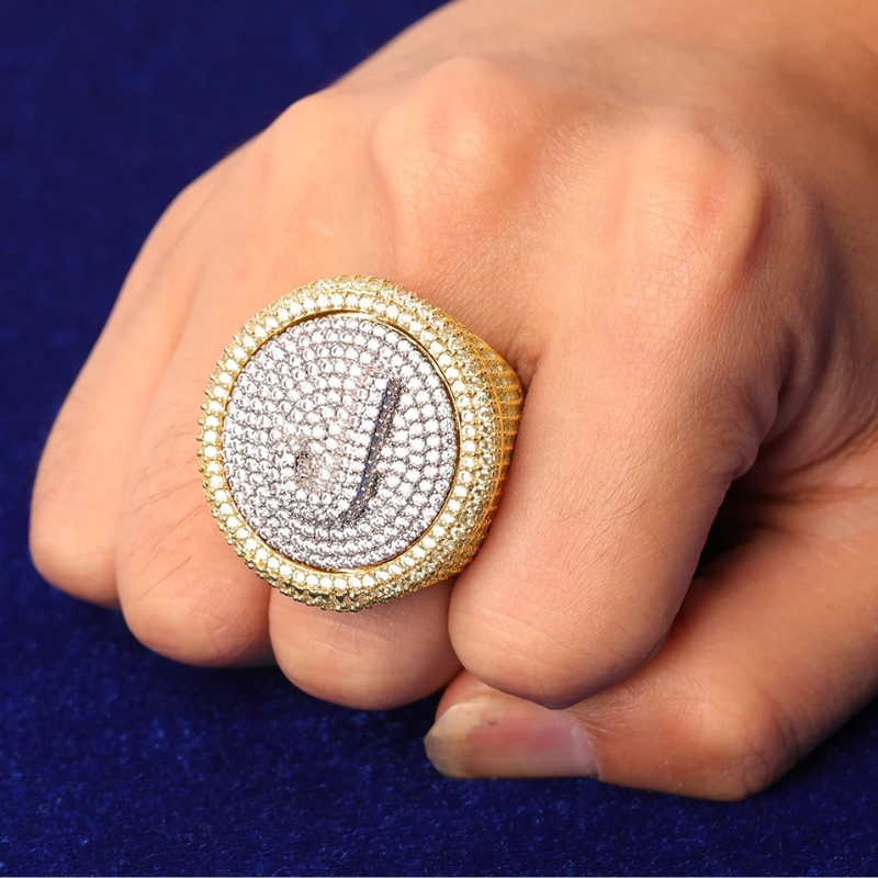 Moissanite 14K Real Gold Plated Shield DIY Custom Letter Ring