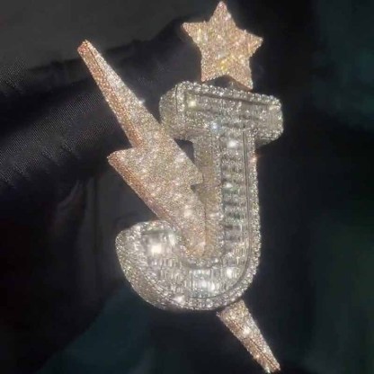 Moissanite Hip Hop 3D Star Lightning Letter "J" Pendant