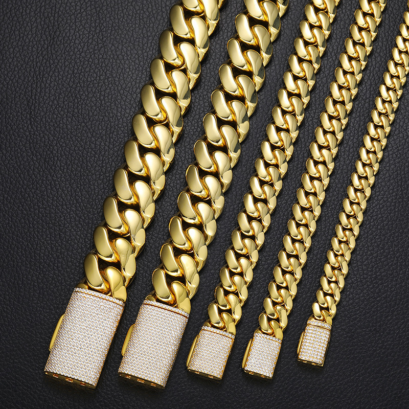 10mm/12mm/14mm/16mm/18mm/20mm/22mm Diamond Moissanite Buttonhead Gold Plated Large Cuban Chain