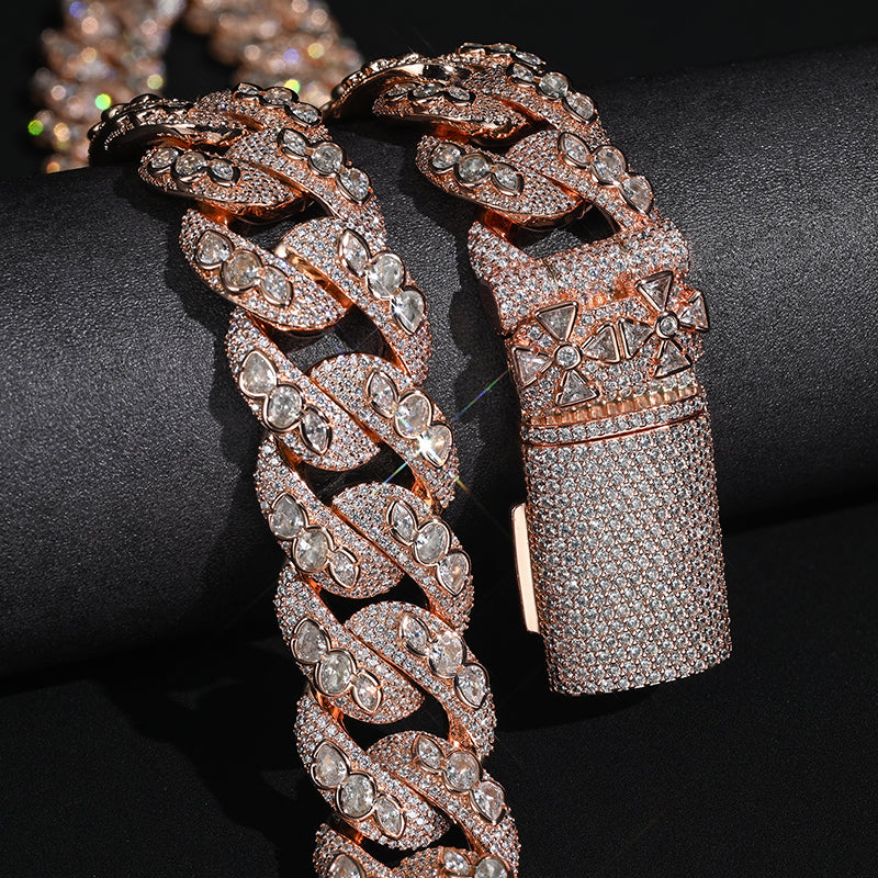 20mm Iced Out Moissanite Irregular Stone Hip Hop Cuban Chain