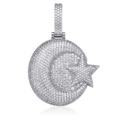 Moissanite Moon Star Combination Round Solid Pendant