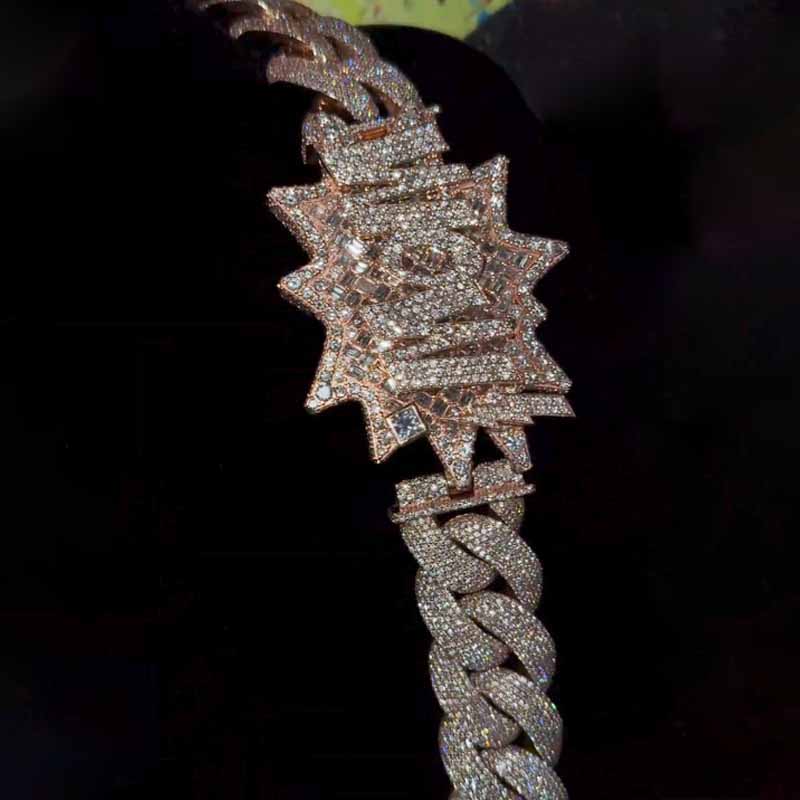 Moissanite WOW Letter Design Buckle Cuban Chain